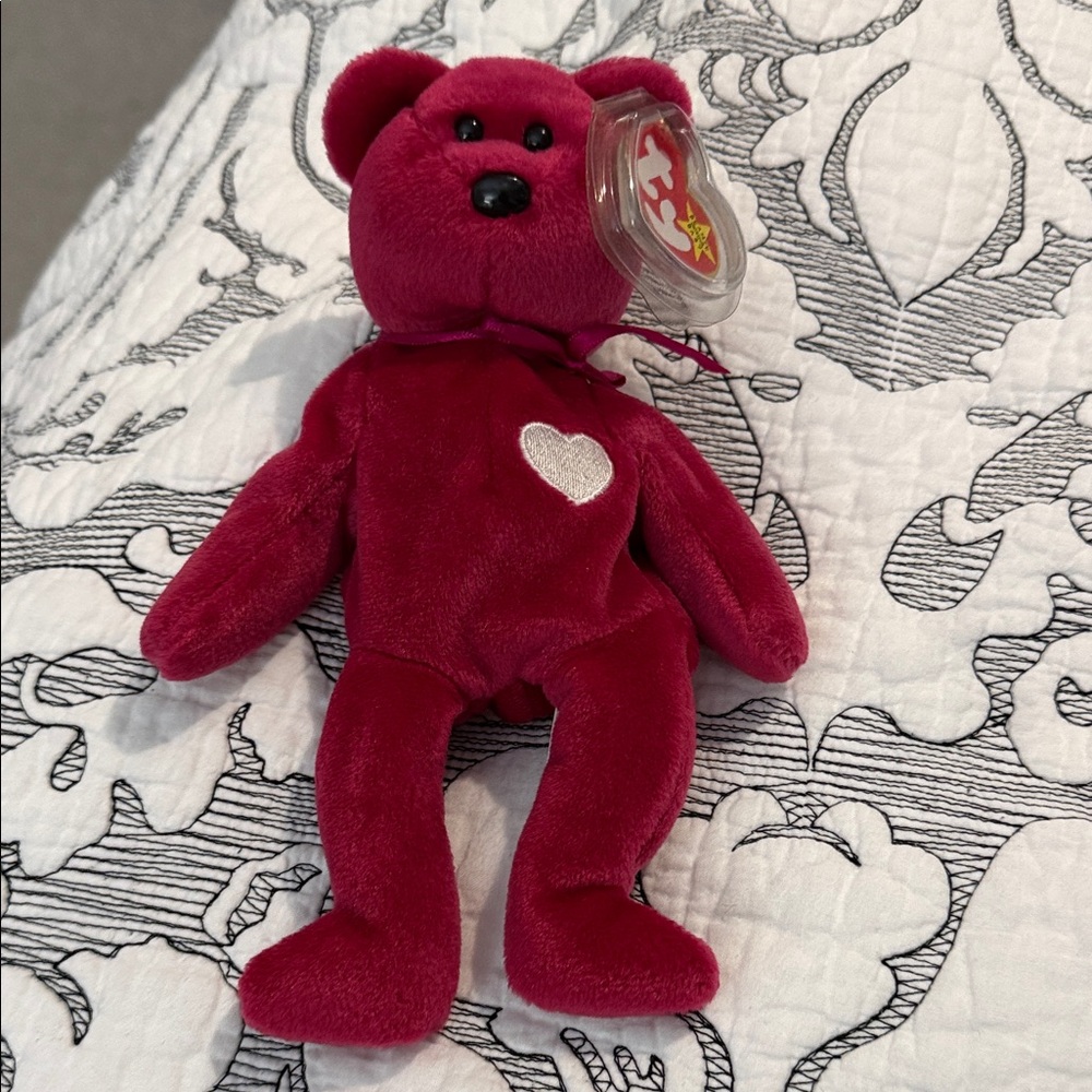 Ty Red Bear Plush with White Heart
